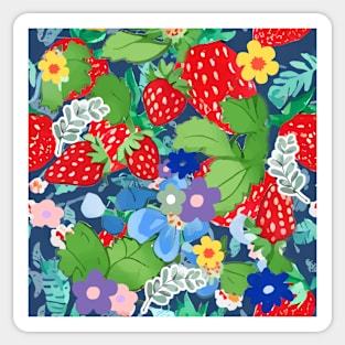 Wild strawberries on blue Sticker